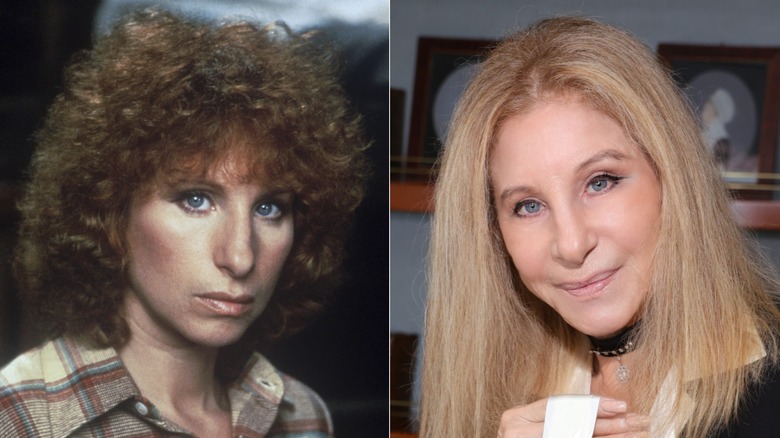 Split image of Barbra Streisand in the 1970s on the left, Barbra Streisand in the 2020s on the right