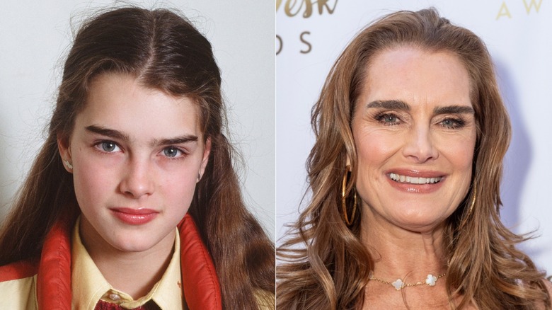 Split image of Brooke Shields in the 1970s on the left, Brooke Shields in the 2020s on the right