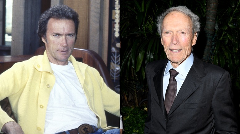 Split image of Clint Eastwood in the 1970s on the left, Clint Eastwood in the 2020s on the right