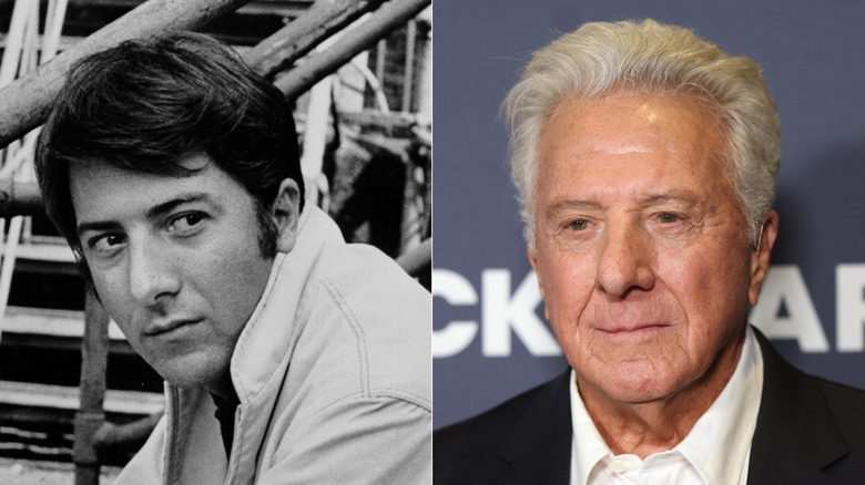 Split image of Dustin Hoffman in the 1970s on the left, Dustin Hoffman in the 2020s on the right