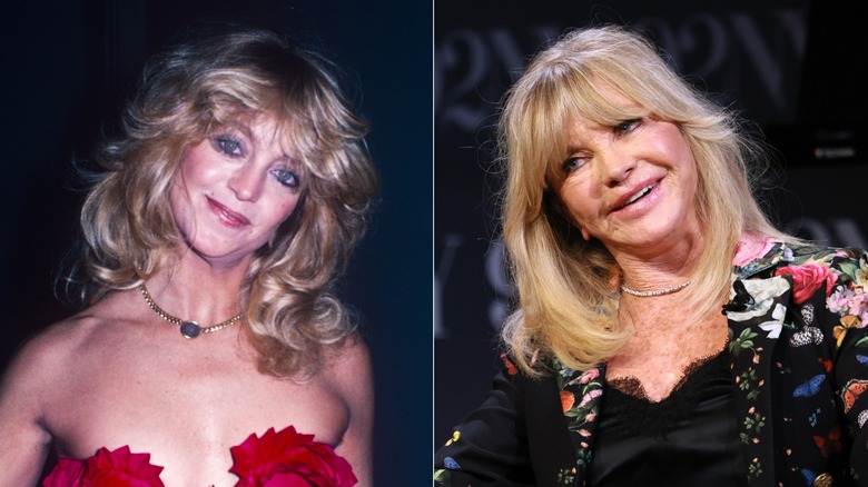 Split image of Goldie Hawn in the 1970s on the left, Goldie Hawn in the 2020s on the right