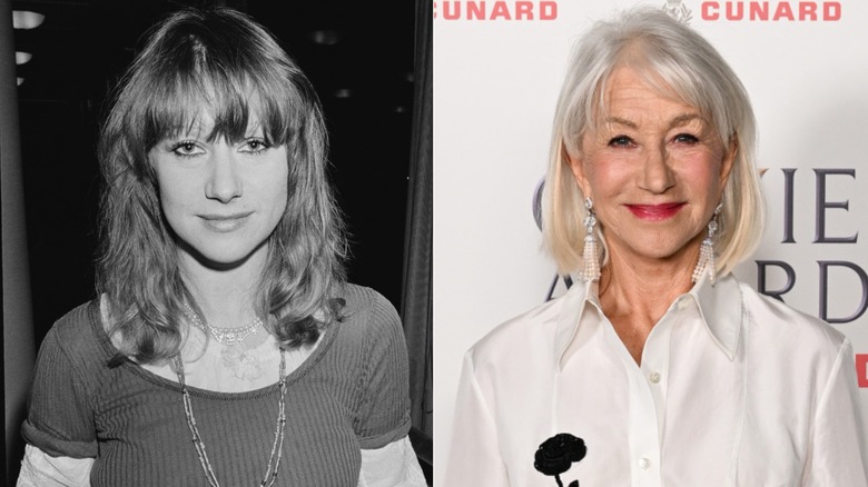 Split image of Helen Mirren in the 1970s on the left, Helen Mirren in the 2020s on the right