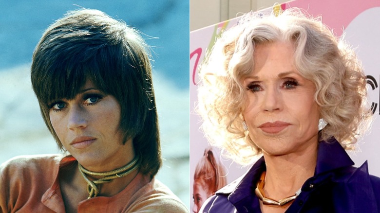 Split image of Jane Fonda in the 1970s on the left, Jane Fonda in the 2020s on the right