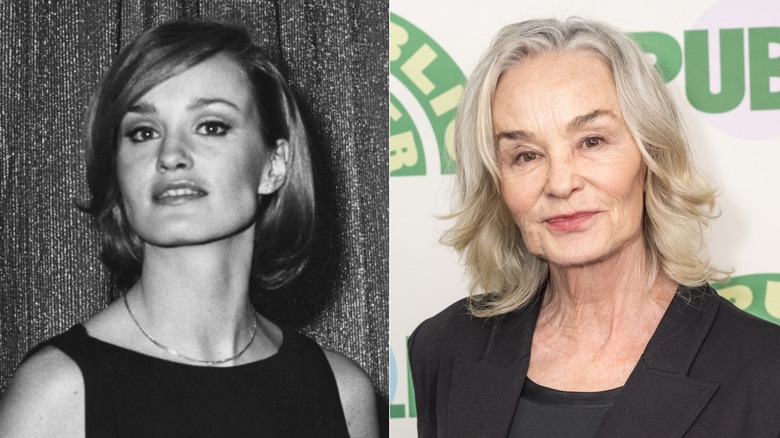 Split image of Jessica Lange in the 1970s on the left, Jessica Lange in the 2020s on the right