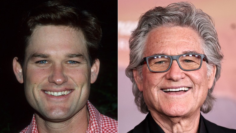 Split image of Kurt Russell in the 1970s on the left, Kurt Russell in the 2020s on the right