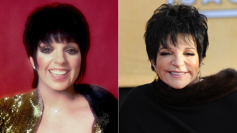 Split image of Liza Minnelli in the 1970s on the left, Liza Minnelli in the 2020s on the right