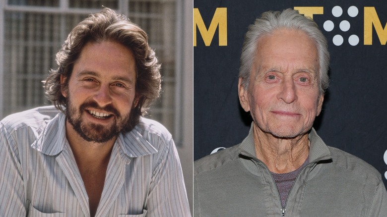 Split image of Michael Douglas in the 1970s on the left, Michael Douglas in the 2020s on the right