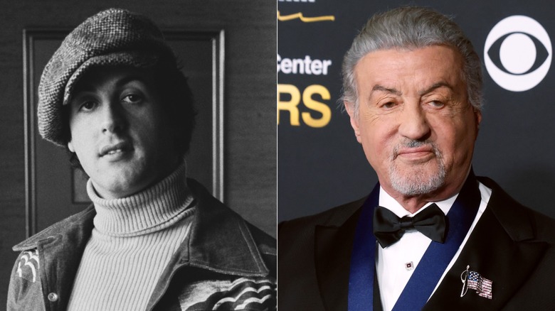 Split image of Sylvester Stallone in the 1970s on the left, Sylvester Stallone in the 2020s on the right