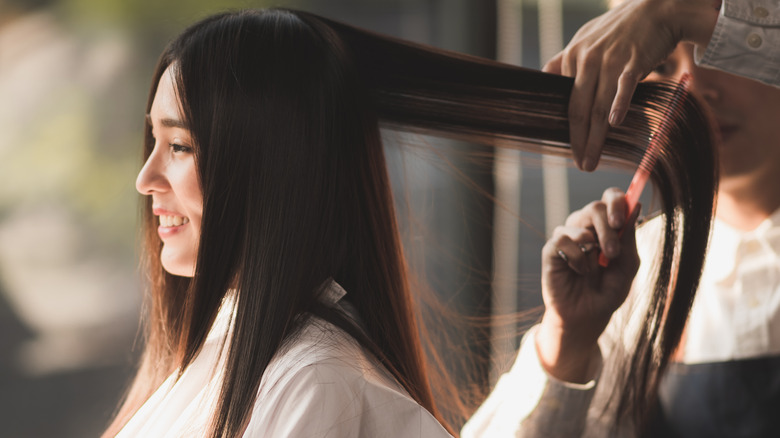long-haired woman at salon