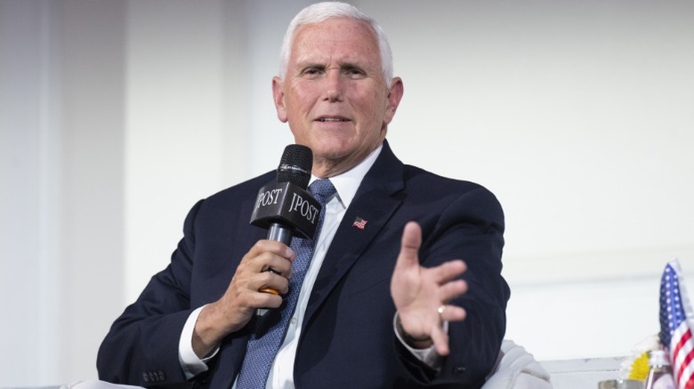Mike Pence speaks during The Jerusalem Post New York conference in New York City, NY (2025)