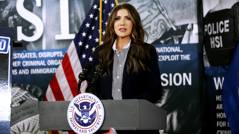 Kristi Noem addressing the press