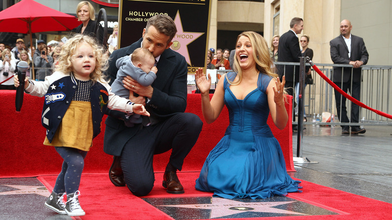 Ryan Reynolds and Blake Lively with their kids James and Inez at the Hollywood Walk of Fame