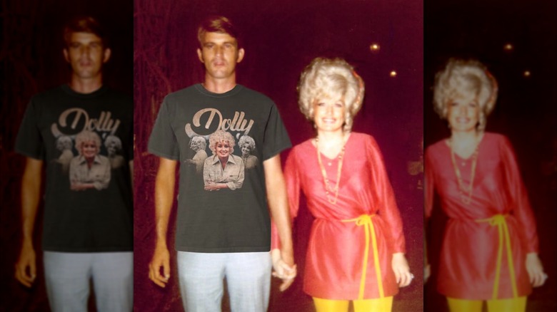 Dolly Parton, right, holding hands with her husband Carl Dean