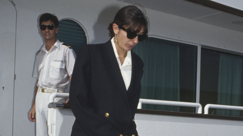 Ghislaine Maxwell walking off a yacht