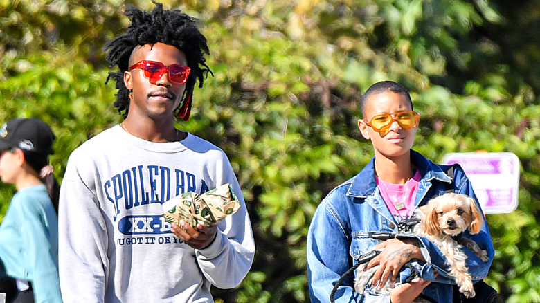 De'Wayne Jackson and Willow Smith walking around Los Angeles with dog