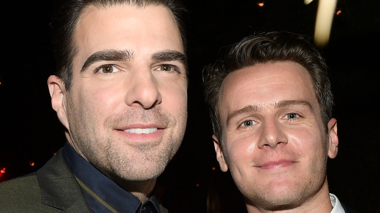Zachary Quinto and Jonathan Groff posing at event
