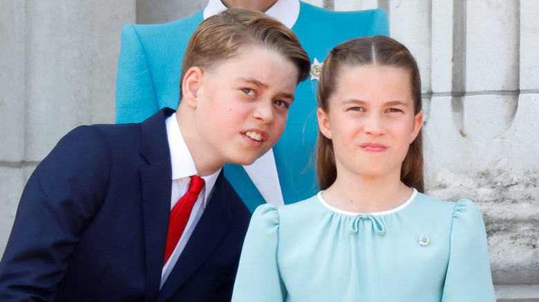 Prince George talks to Princess Charlotte at 2025's Trooping of the Colour
