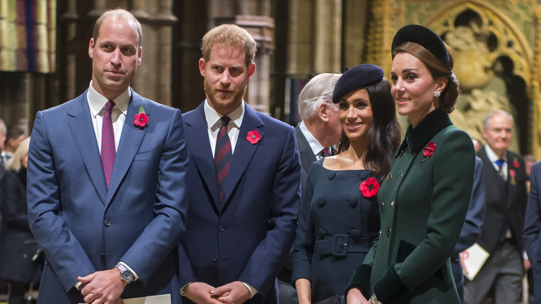 Princes William and Harry, Meghan Markle and Kate Middleton at event