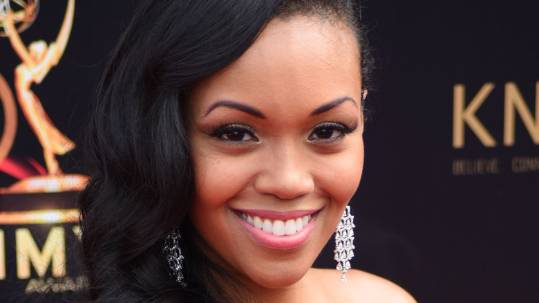 Mishael Morgan posing at the Daytime Emmy Awards