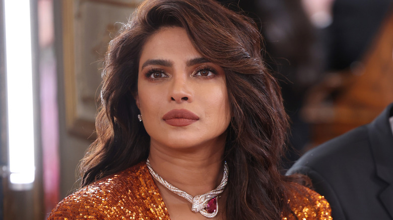 Priyanka Chopra in orange sequined dress