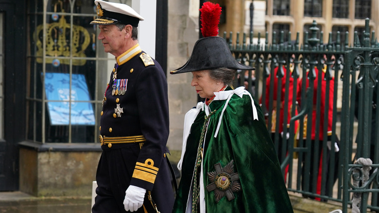 Princess Anne walking into coronation with husband
