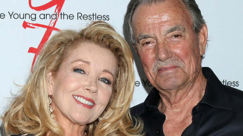 Melody Thomas Scott and Eric Braeden smiling