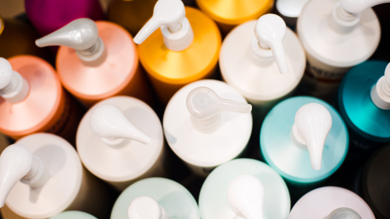 Colorful bottles of shampoo