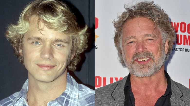 "Dukes of Hazzard" actor John Schneider smiles as a young blonde adult next to a more recent picture of him with a gray beard