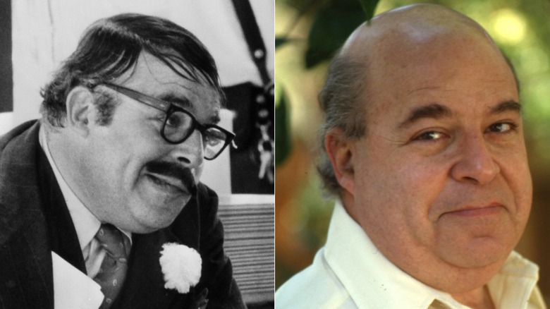 "Dukes of Hazzard" cast member Sorrell Booke wears glasses and looks to the right next to a picture of him older with less hair