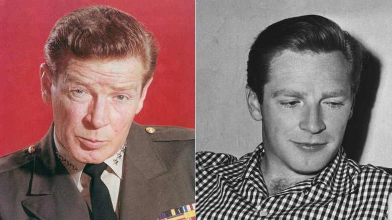 Split image of older Richard Basehart and younger Richard Basehart
