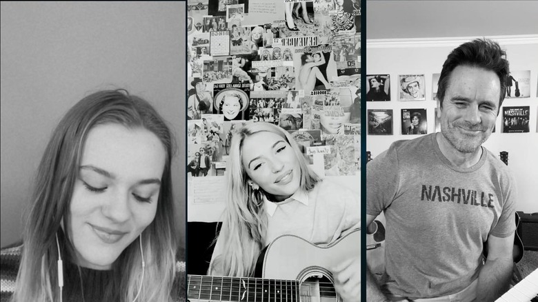 Maisey and Lennon Stella and Charles Esten, performing a concert together during the 2020 COVID lockdown