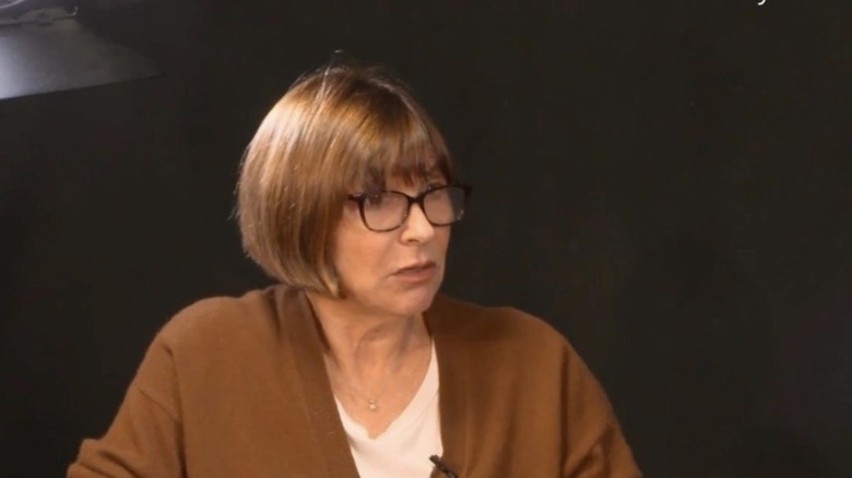 Dinah Manoff appearing on a podcast