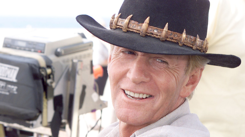 Paul Hogan on the set of Crocodile Dundee in Los Angeles