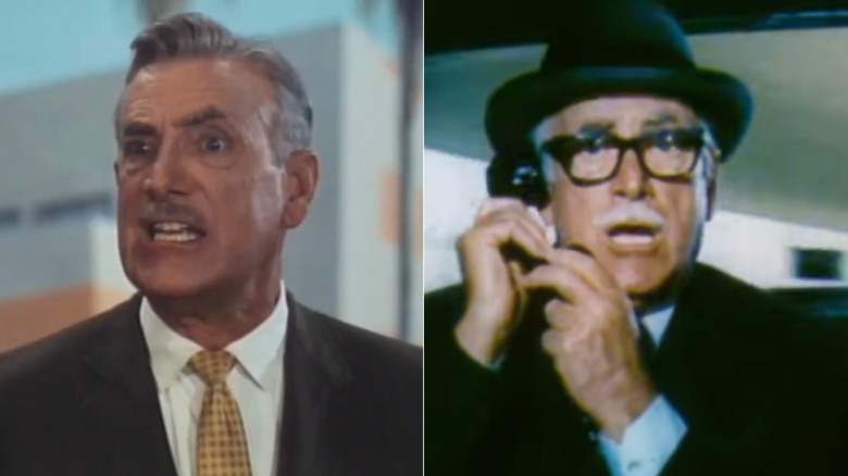 Split image of Raymond Bailey in The Beverly Hillbillies, and in Herbie Rides Again