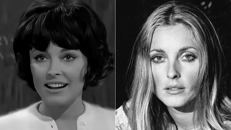 Split image of Sharon Tate on The Beverly Hillbillies and then a few years later