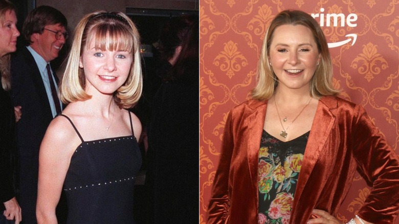 Split image of Beverley Mitchell smiling at events in 1998 and 2023