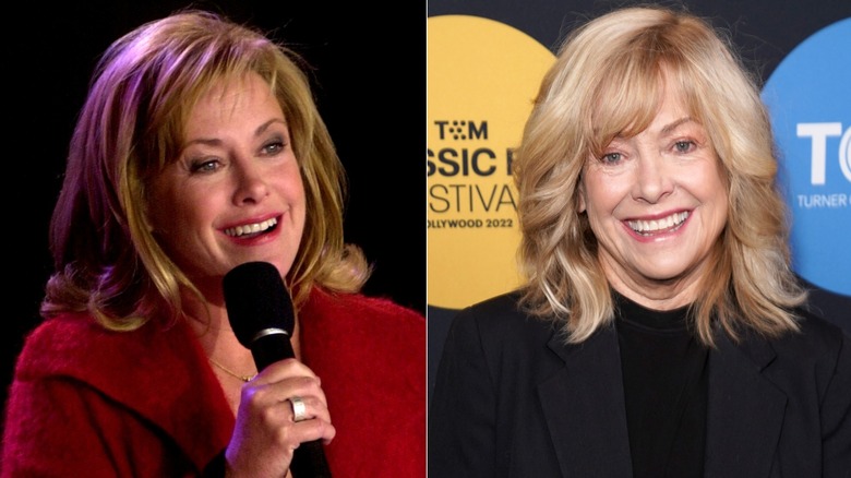 Split image of Catherine Hicks smiling at events in 2000 and 2022