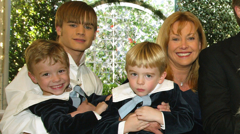 Photo of Nikolas and Lorenzo Brino with David Gallagher and Catherine Hicks