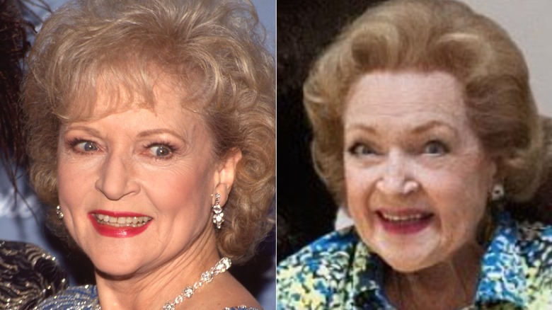 Split image of Betty White smiling in the 1980s and in 2019