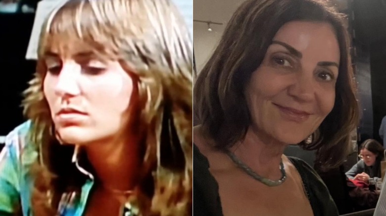 Split image of Karin Argoud on an episode of "Mama's Family" and smiling at a restaurant in 2025