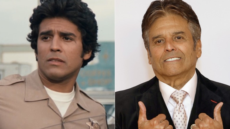 Erik Estrada on "CHiPs" on the left and smiling at the Race to Erase MS Gala in 2025 on the right.
