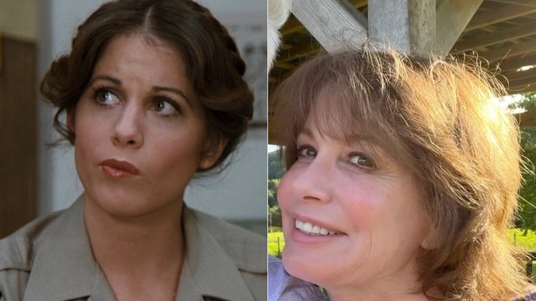Split image of Brianne Leary in "CHiPs" on the elft and smiling in a portrait photo in 1979