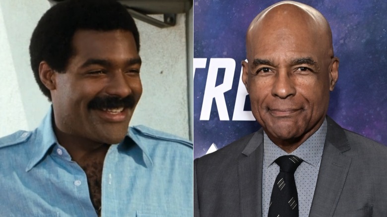 Split image Michael Dorn in "CHiPs" on the left and smiling at the "Star Trek: Picard" premiere in 2023 on the right.