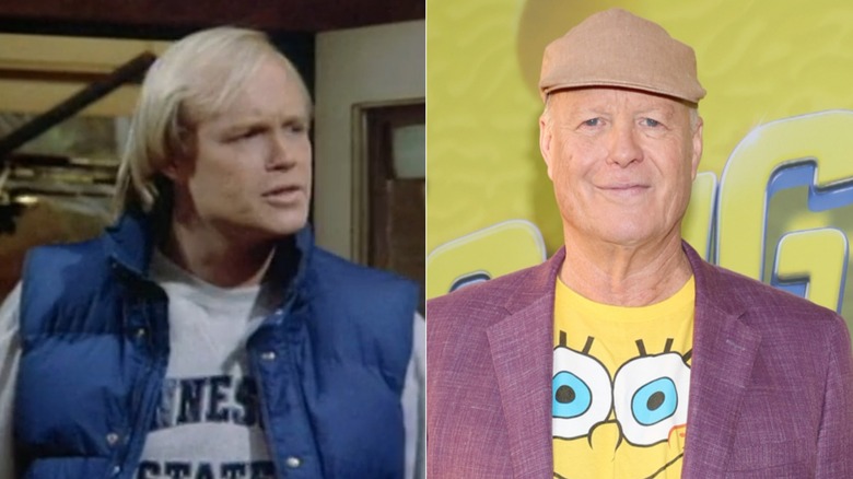 Two images of Bill Fagerbakke. The first shows him in the pilot episode of Coach. The second is from 2025.