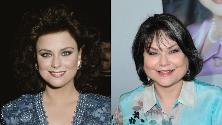 Split image of Delta Burke in 1987 and in 2020