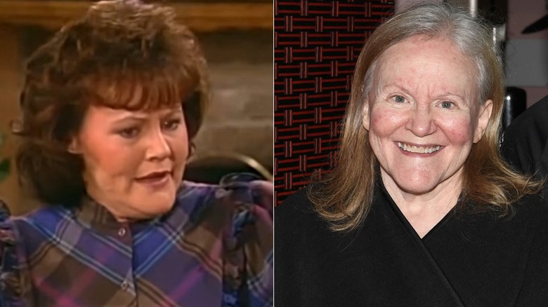Split image of Edie McClurg acting in Small Wonder and smiling in 2021.