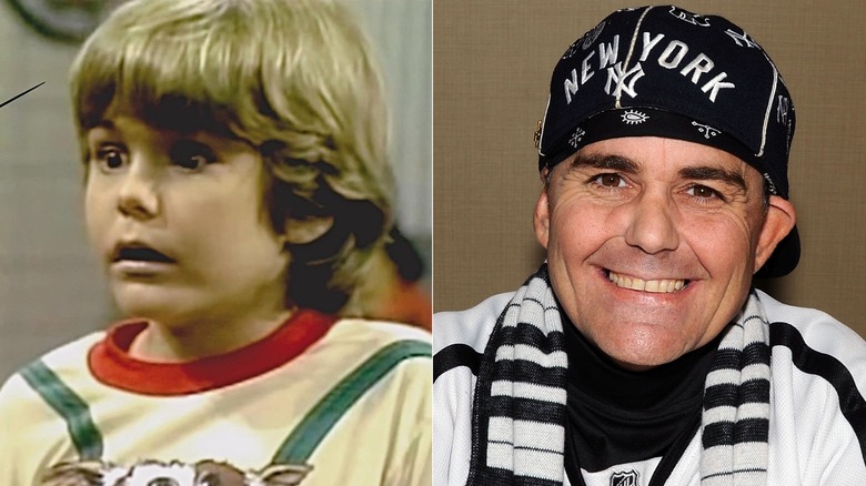 Split image of Jerry Supiran acting in Small Wonder and smiling as an adult.