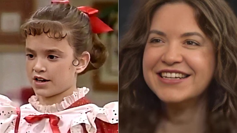 Split image of Tiffany Brissette acting on Small Wonder and smiling as an adult.
