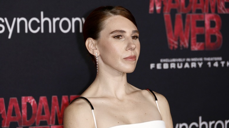 Zosia Mamet posing at the premiere of "Madame Web" in 2024
