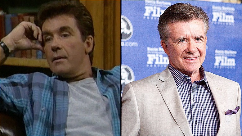 Split photo of Alan Thicke on "Growing Pains" and Alan Thicke at the 2013 Santa Barbara International Film Festival